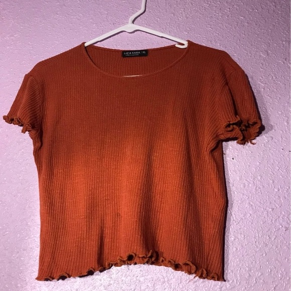 XL orange red short sleeve crop top - Picture 1 of 4